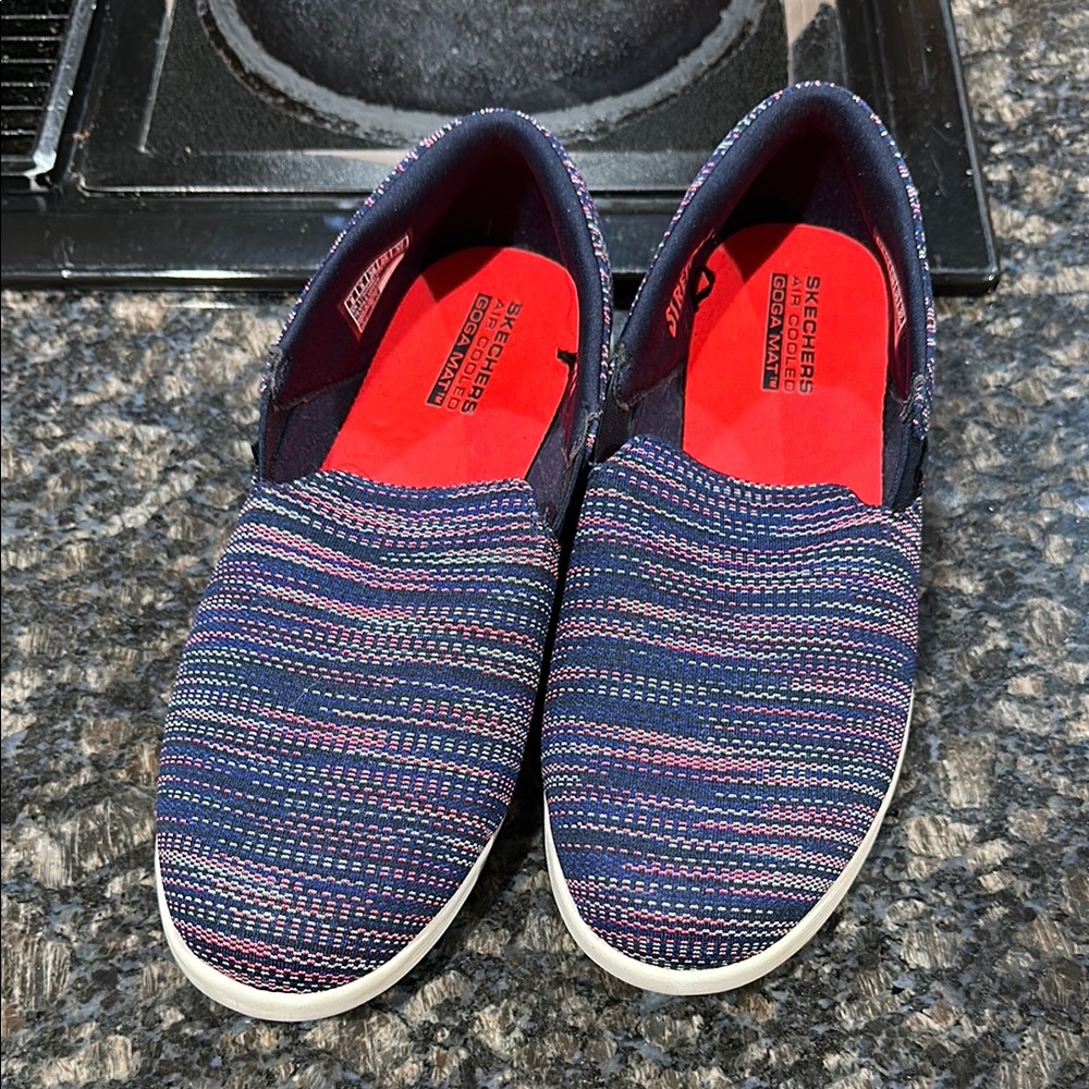 Skechers Blue and Pink Slip-On Shoes air cooled Goga Mat size 8